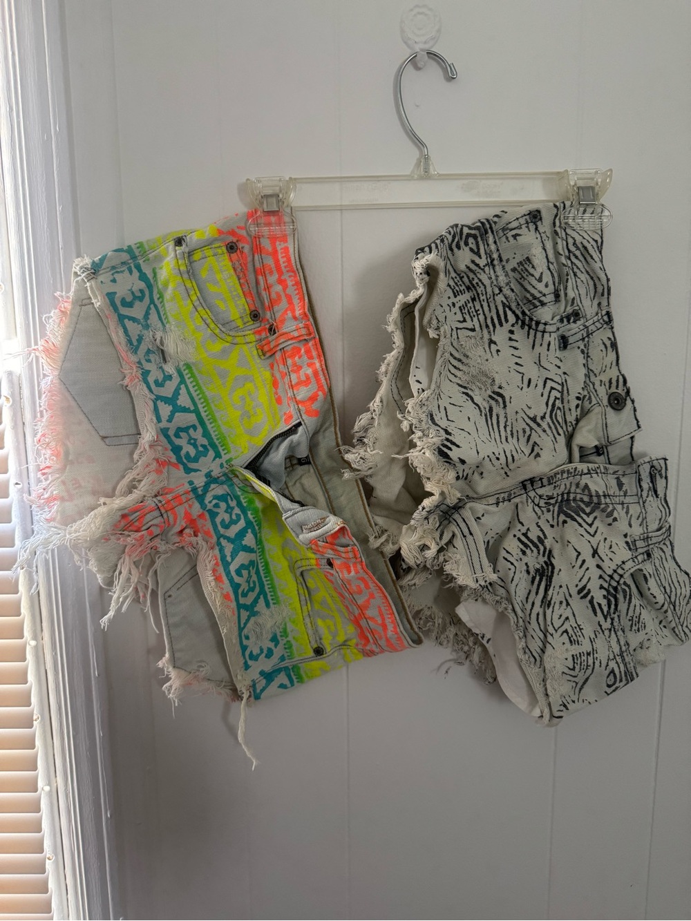 Carmar Women's Distressed Jean Shorts with Neon Aztec Print **WORN ONCE** each